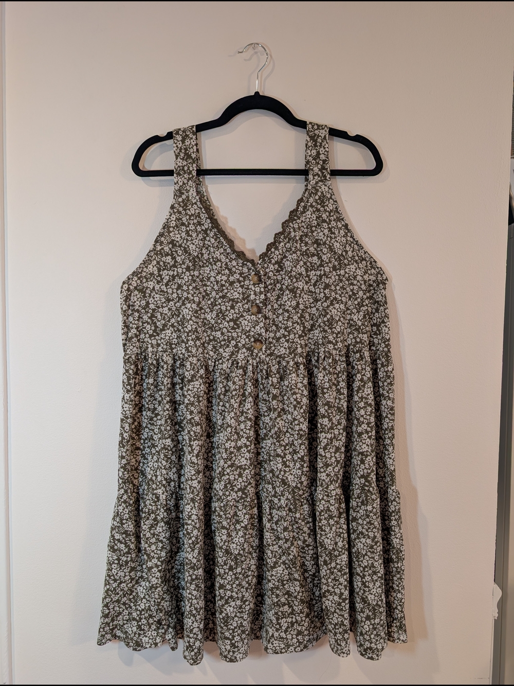 Floral Tiered Mini Dress in Olive Green
